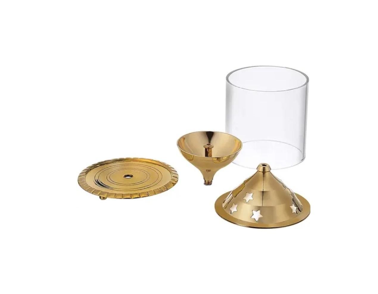 Brass Akhand Diya with Borosilicate Glass for Puja Home Temple Oil Lamp Tea Holder